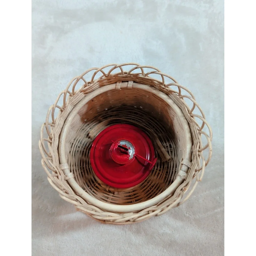 VTG Wicker Basket Oil Lamp Red Metal Miniature Lantern Rustic Farmhouse‎ Decor